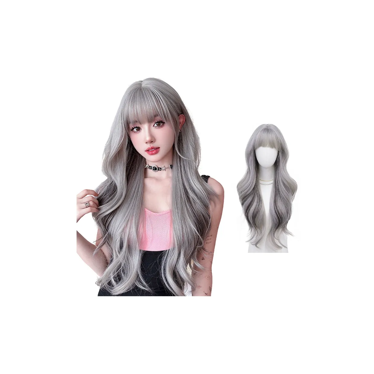 QIJIEHUANGHOU Раскованный BIG Кудрявый Парик Серебристо-Серый с Оттенком Черного