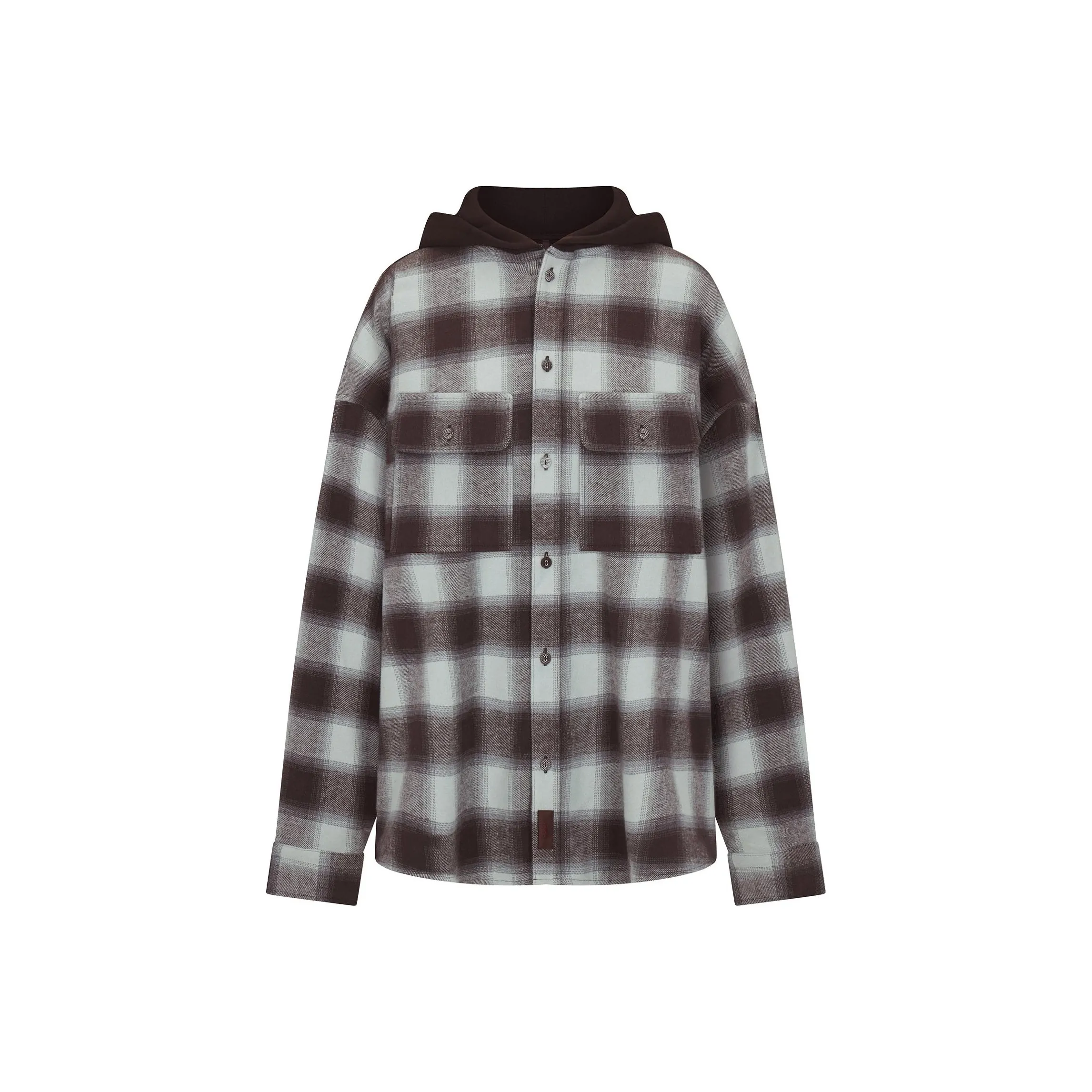 SKIMS Holiday Collection FW24 OUTDOOR FLANNEL OVERSIZED HOODED SHIRT Women's VAPOR SHADOW PLAID/Steam Contour Plaid