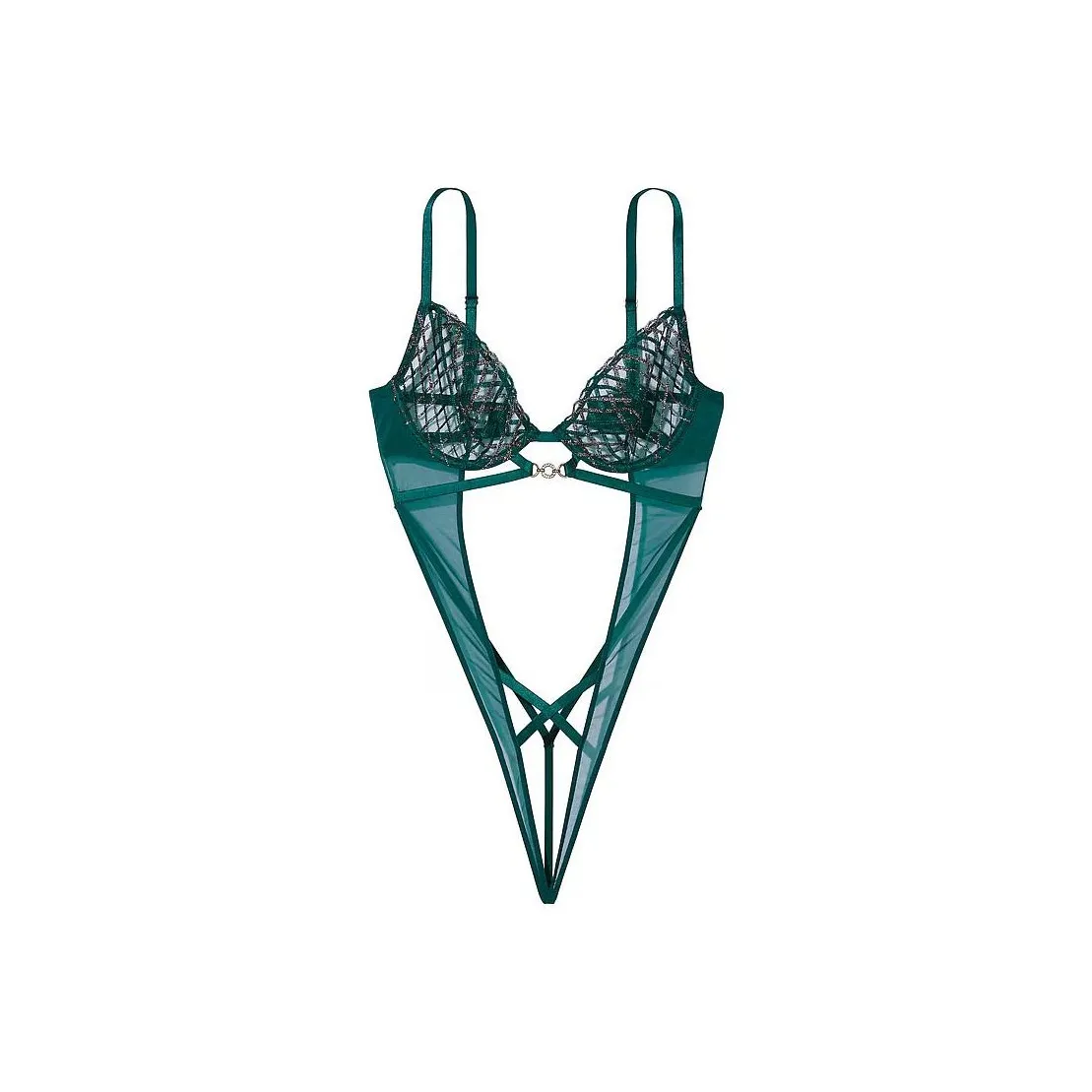 Victoria's Secret VERY SEXY Shimmer Embroidery Crotchless Teddy / Green Bodysuits Women's Green