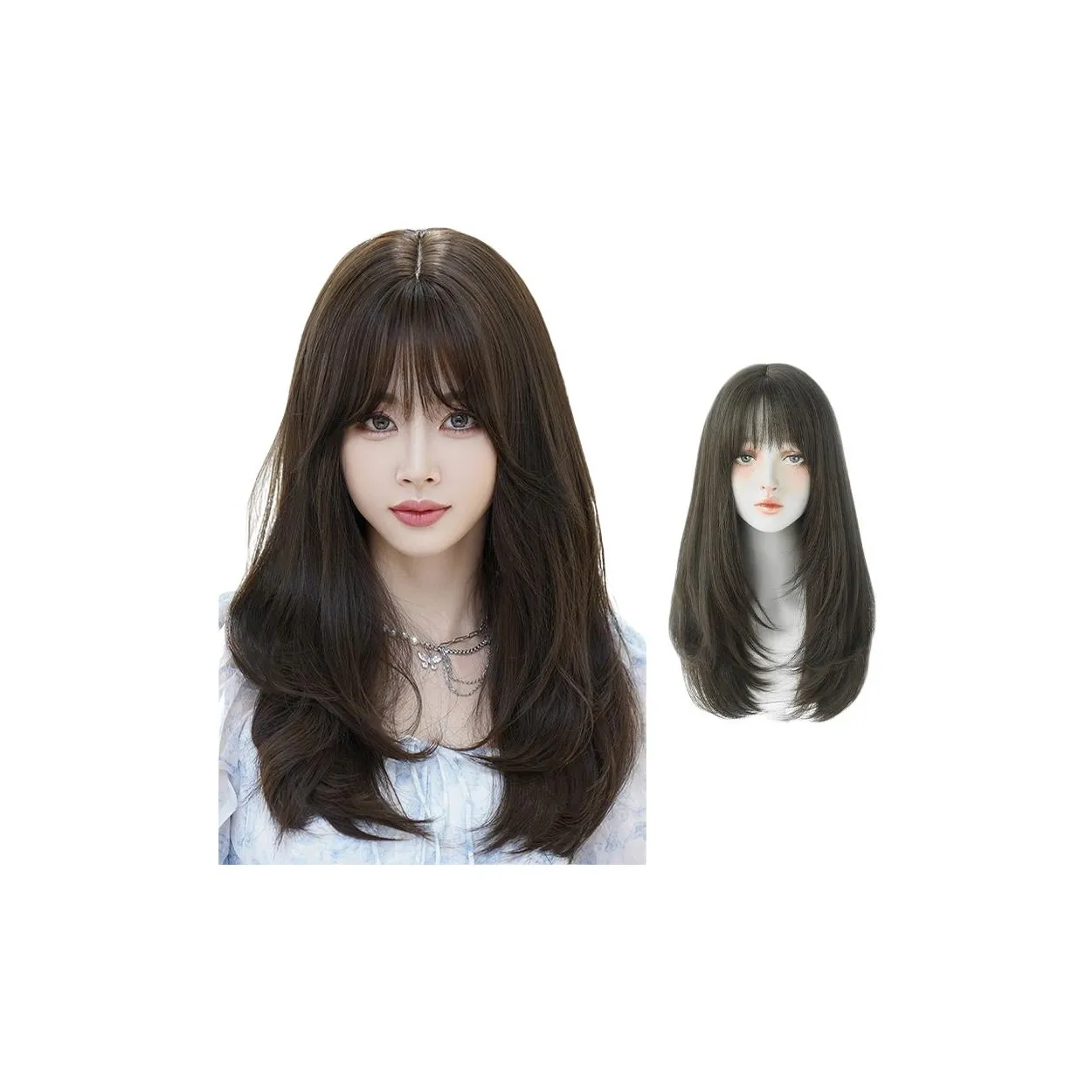QIJIEHUANGHOU Layer First Love Lock Long Straight Hair Wigs