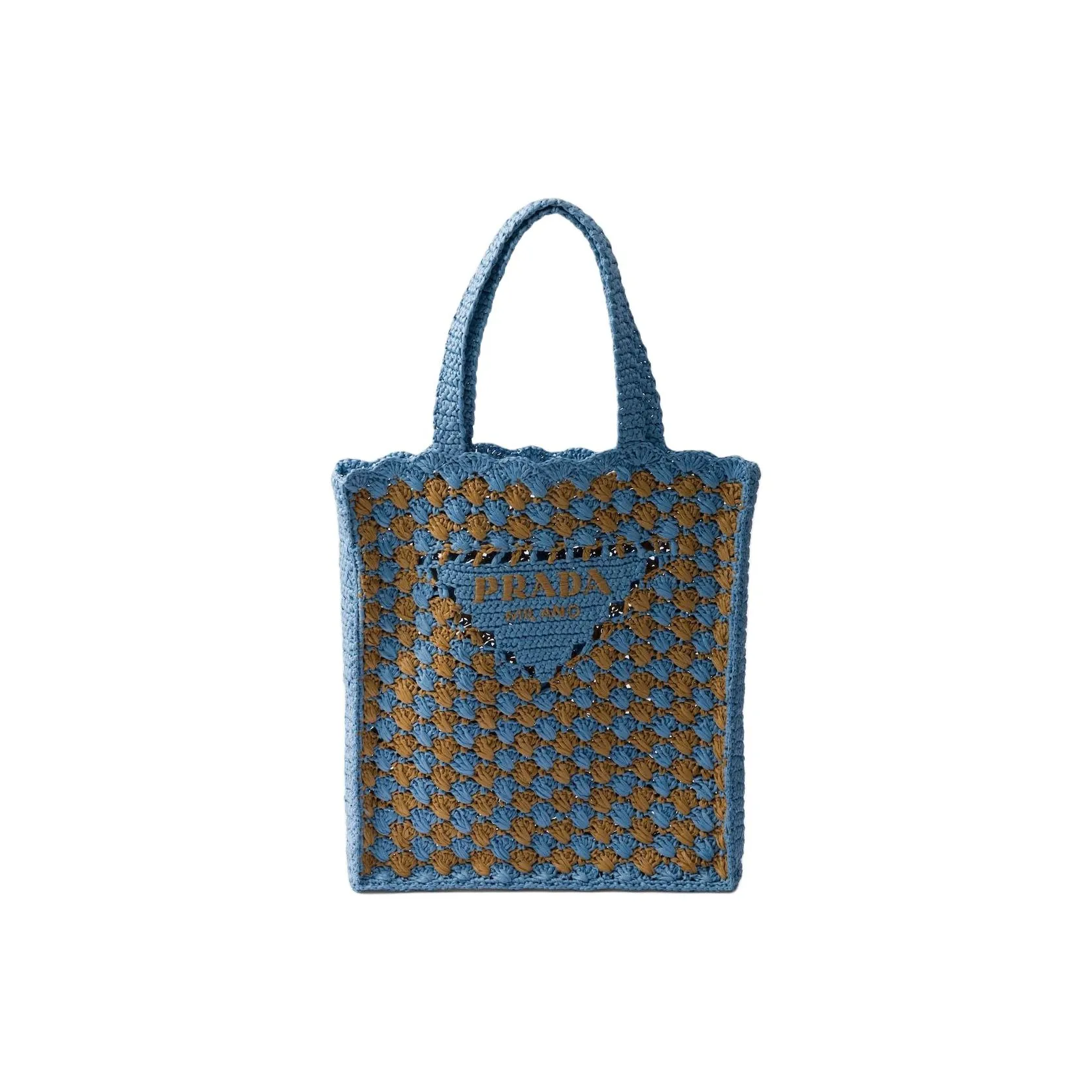 PRADA Viscose Tote Bag, Shopping Bag, Handbag Women's Cerulean & Caramel