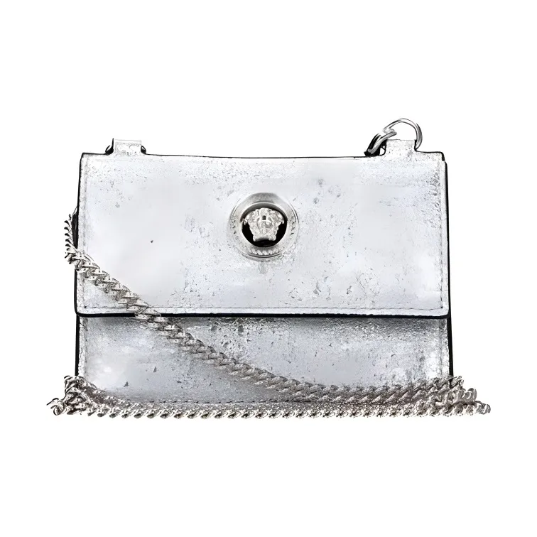 VERSACE Leather One Shoulder Crossbody Coin Purses Women's Silver