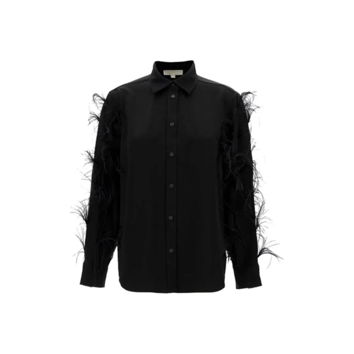 MICHAEL KORS Feather Trim Satin Blouse Shirt Women's Black