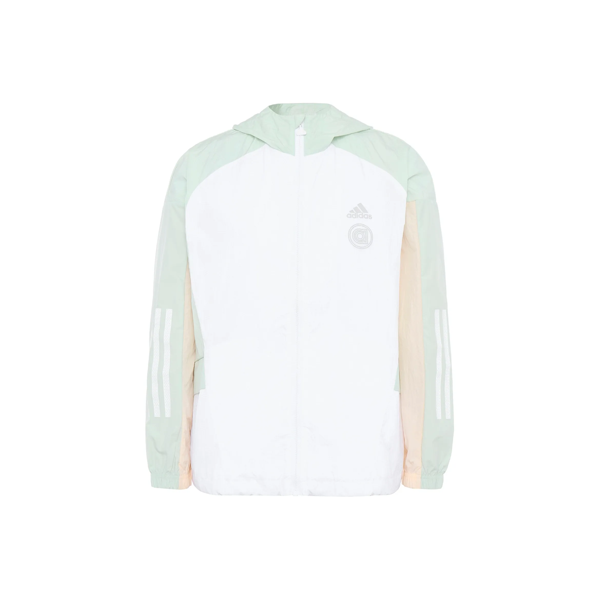 adidas Women'ss Striped Logo Print Zip-Up Hooded Jacket White