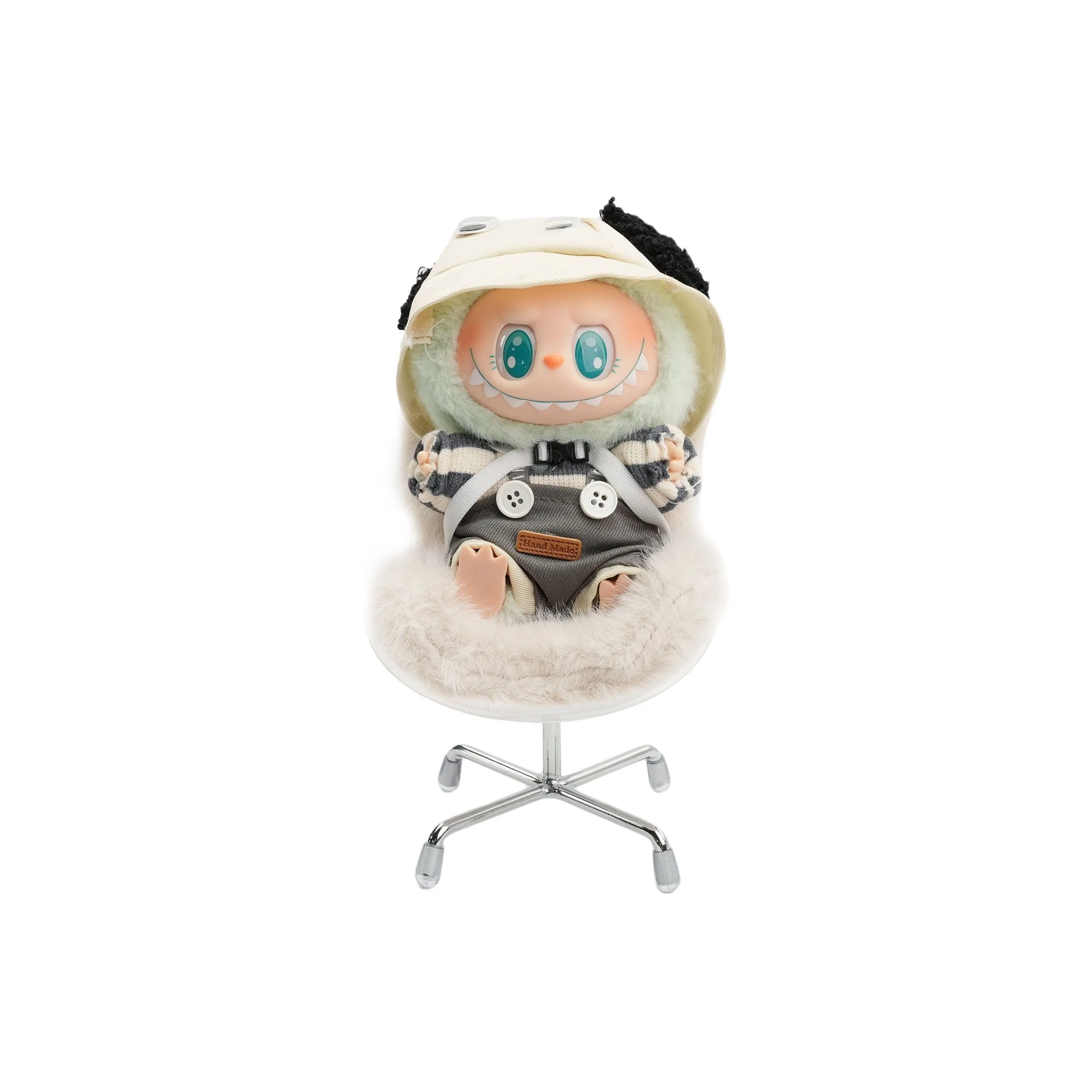 [Dress Up Doll] POP MART THEMONSTERS Denim Puppy Hang Tag Box Labubu Vinyl Sitting Party, 15cm In Height