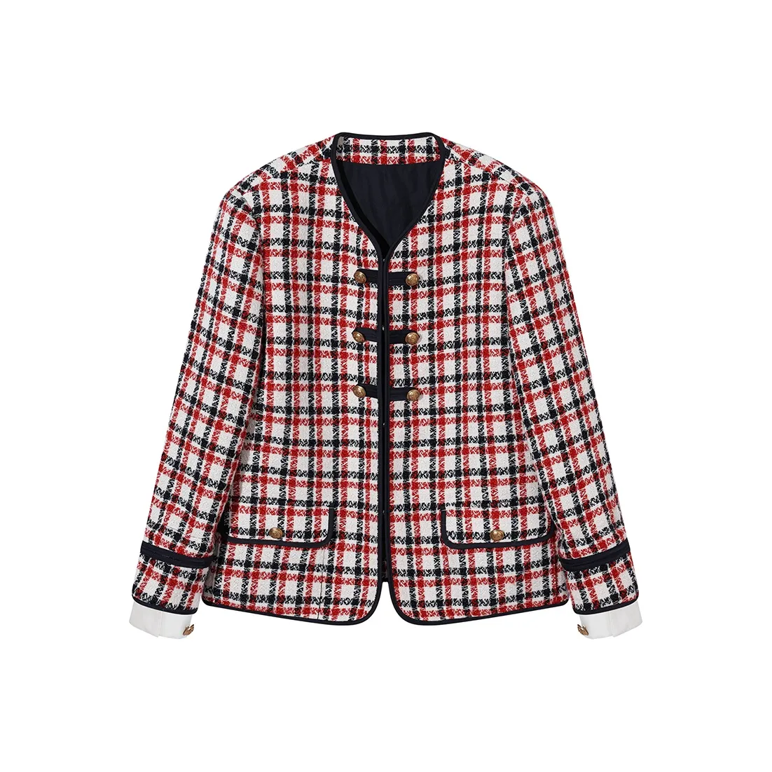 Ouyang Jackets & Coats Women's White Base Red Blue Plaid