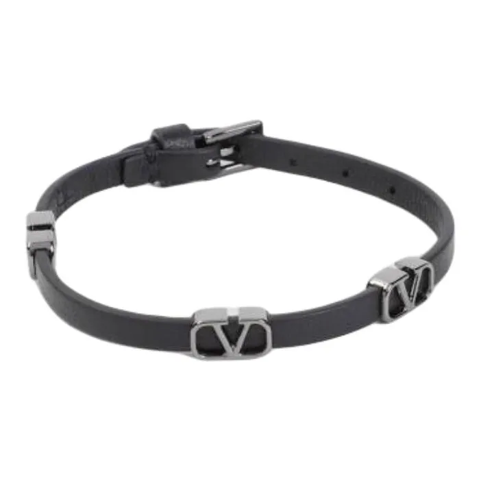 Valentino Calfskin, Metal Bracelets Men's Black