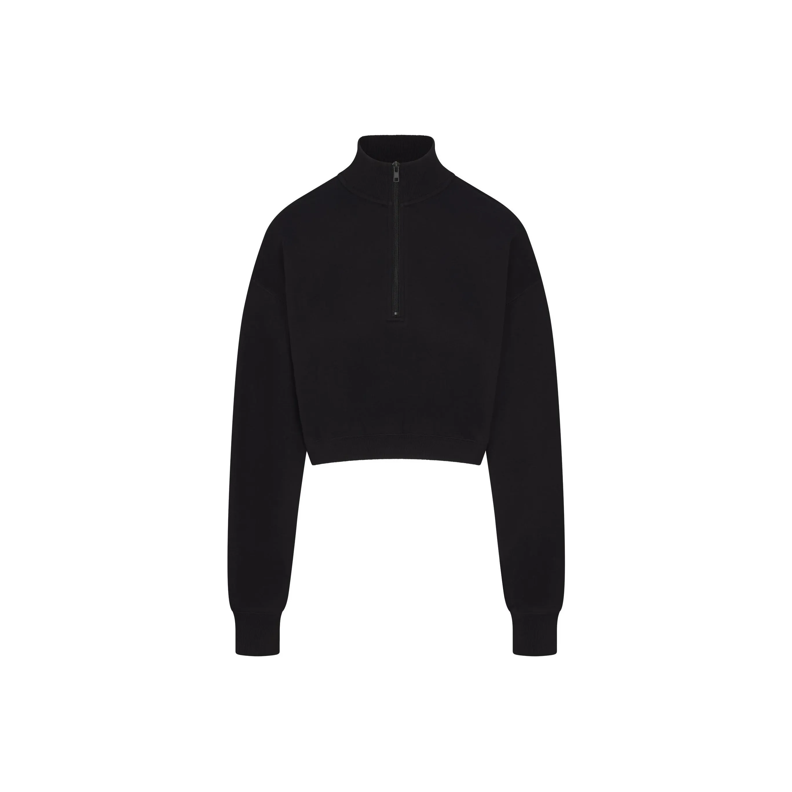 SKIMS FW24 Cotton Fleece Cropped Half-Zipper Pullover Sweatshirt Women's Onyx Onyx