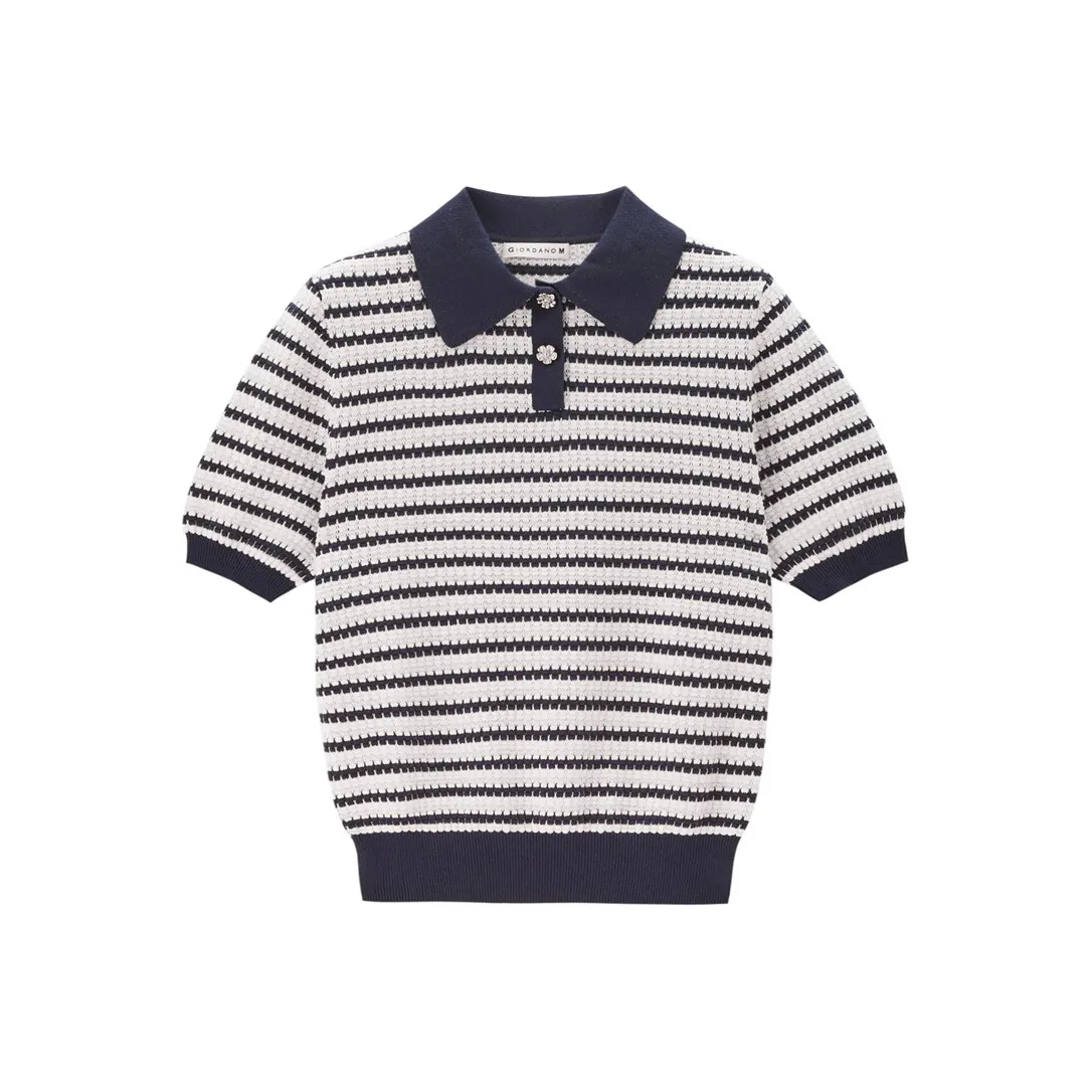 Giordano 02 Королевский синий Люрекс с белыми полосами Женский трикотаж