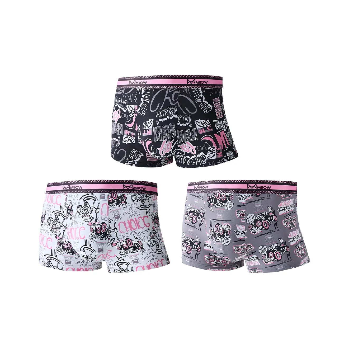 MIIOW Трусы Мужские 3 упаковки модный черный розовый