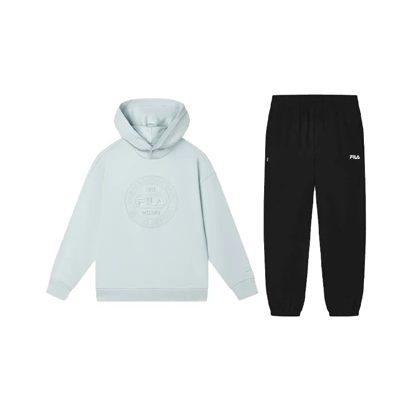 FILA Casual Sportswear Men's Clothing Sets Autumn Blue Top+Jet Black Pants