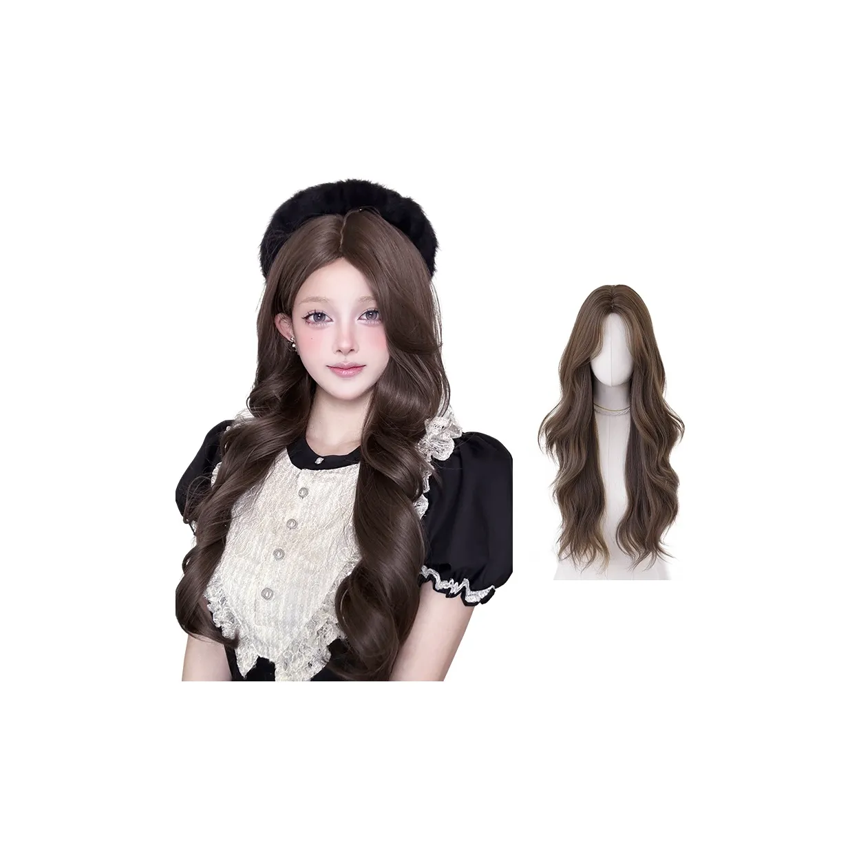 QIJIEHUANGHOU Мягкий WEALTHY Принцесса Парики Холодный серый Чайный коричневый