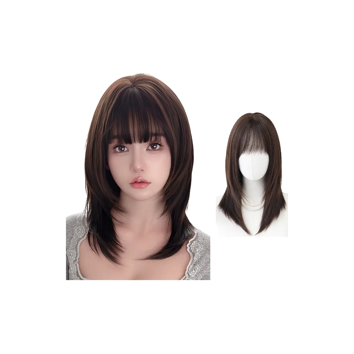 QIJIEHUANGHOU Первая любовь Ключица Волосы Парик Молочно-чайный Коричневый Омбре Экрю