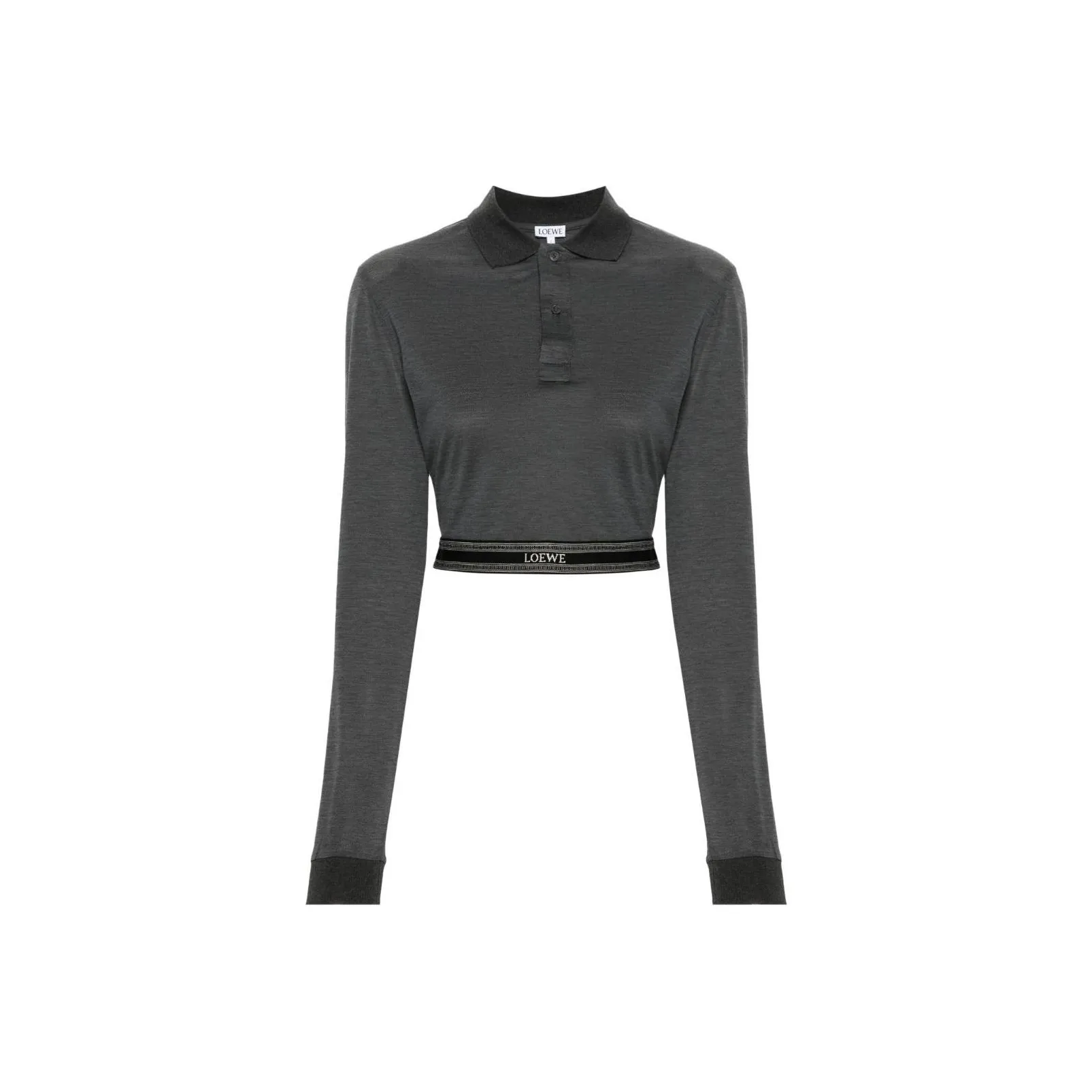 LOEWE Long Sleeve Cropped Polo 'Charcoal Melange'