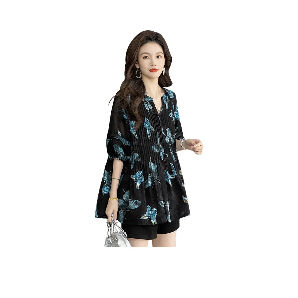 Cypress House Рубашка Женская Черная Синяя С Бабочкой