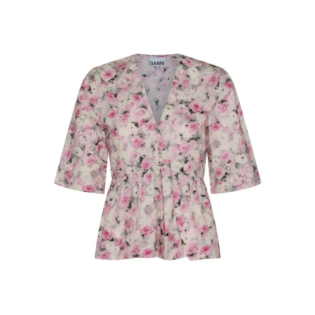 GANNI Floral print Organic Cotton Blouse