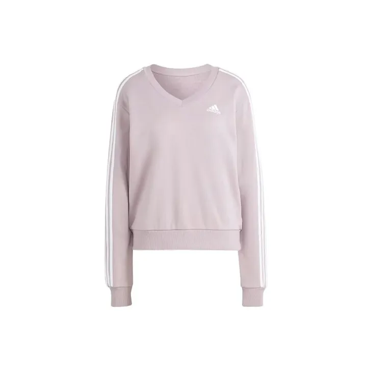 adidas Essentials Women's 3-Stripes V-Neck Sweatshirt Purple