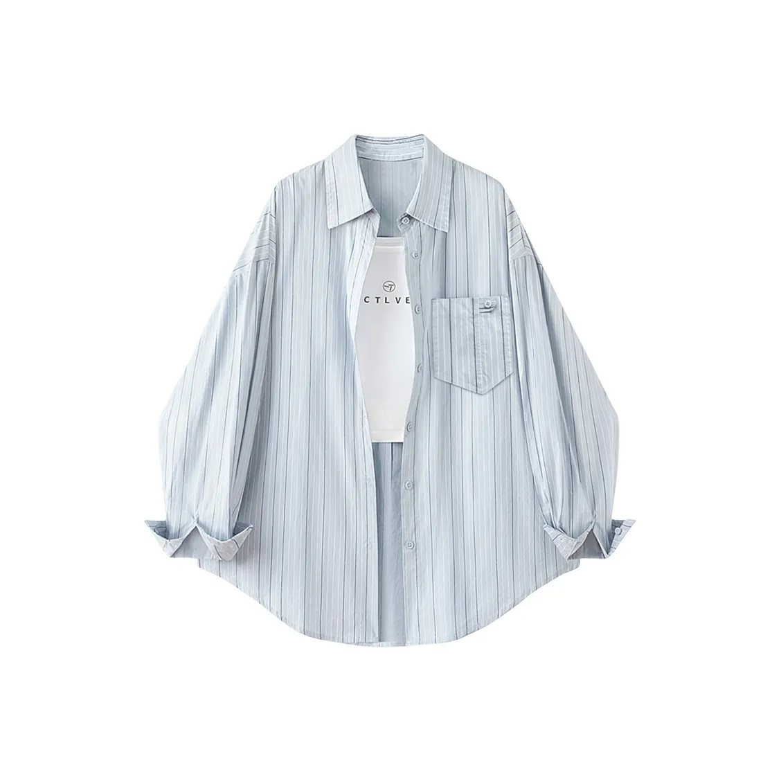 Cypress House Рубашка Женская Светло-Синяя Полосатая