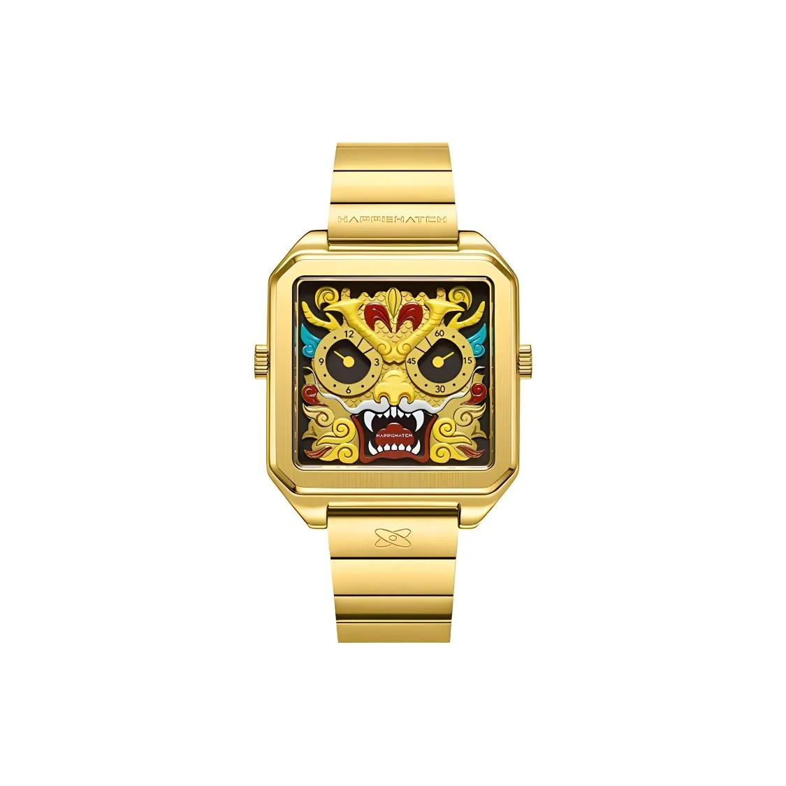 HappieWatch Золотой дракон Удача Позиционирование стиля China Apotheosis Кварцевый механизм Стальной ремешок Часы Мужские часы Золотой циферблат