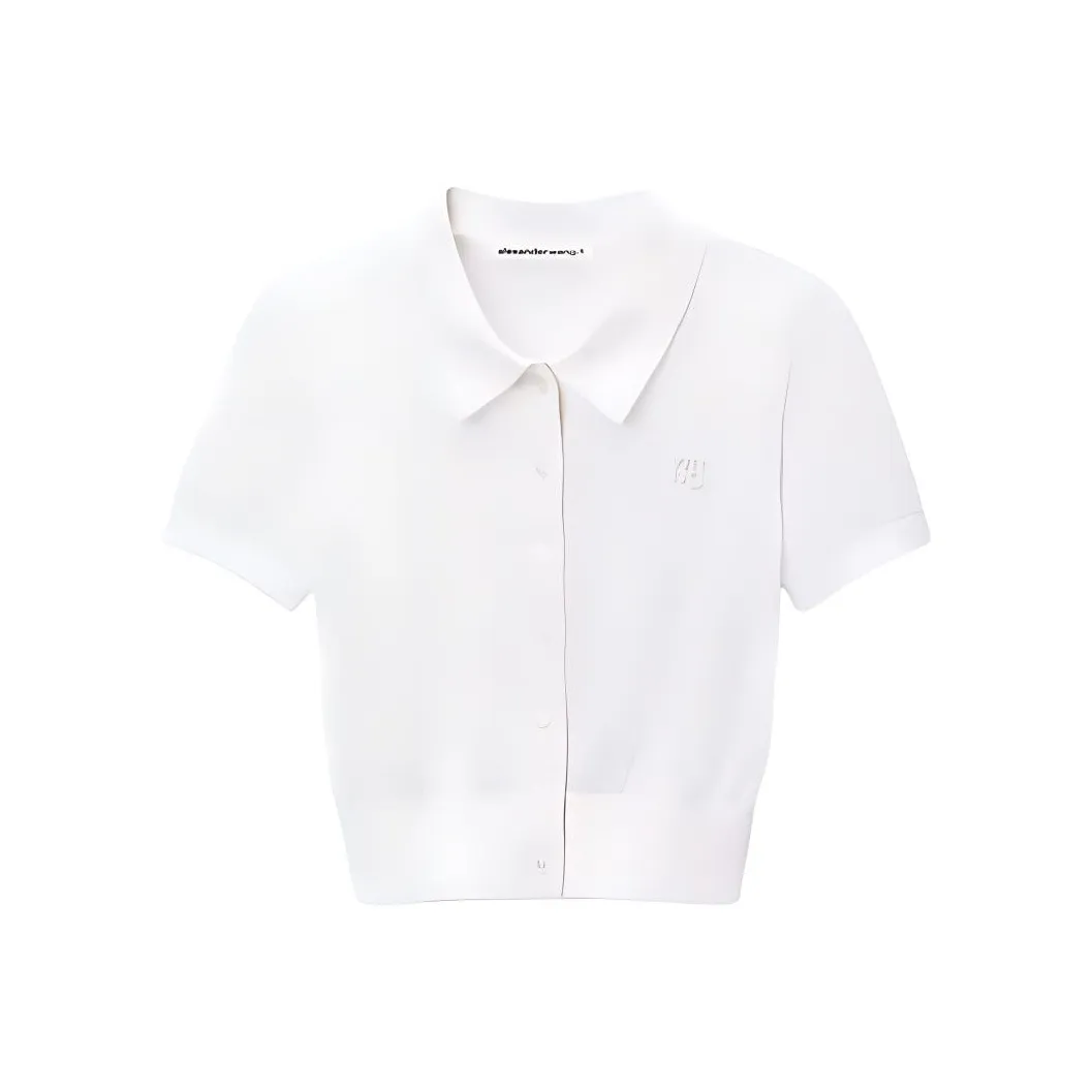 T By Alexander Wang Logo Embroidered Fine Knit Polo Cardigan