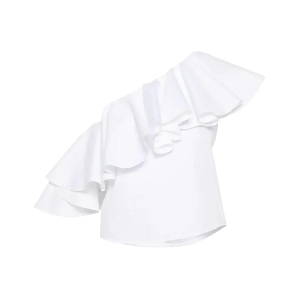 Giambattista Vall Asymmetric Shoulder Cotton Blouse