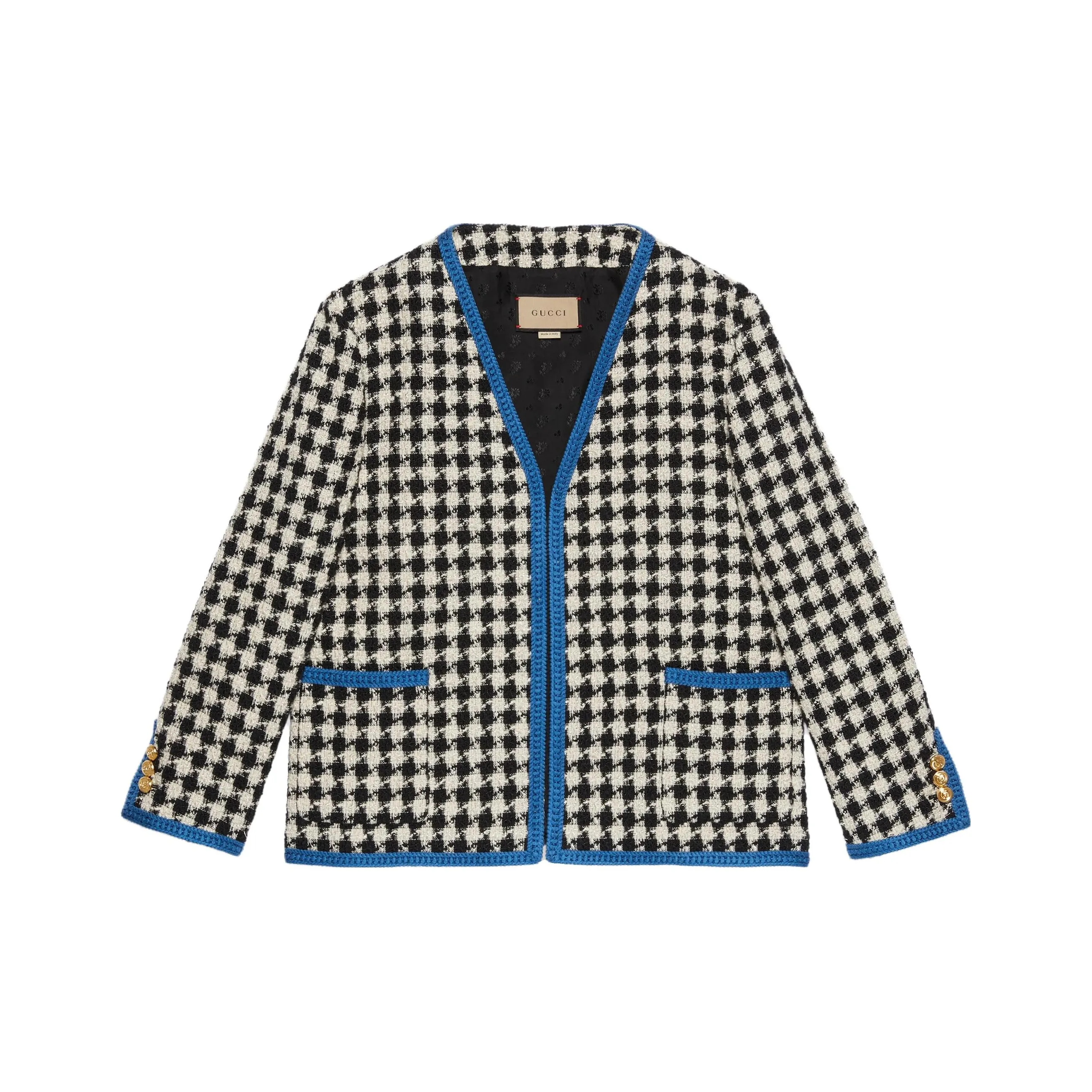GUCCI Gingham Long-Sleeved Tweed Jacket