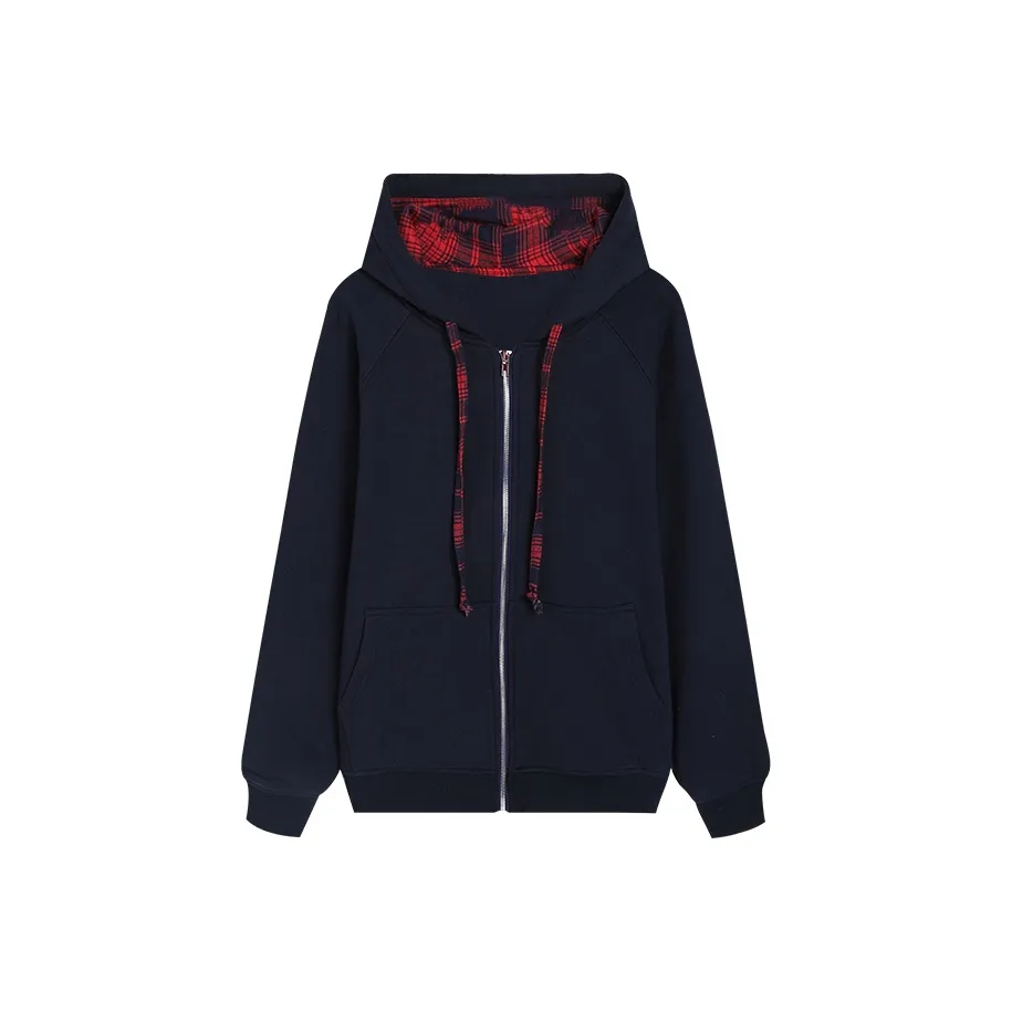 Ice Cream And Whale Толстовка Женская Темно-синий Синий Пэчворк Красный Клетчатый