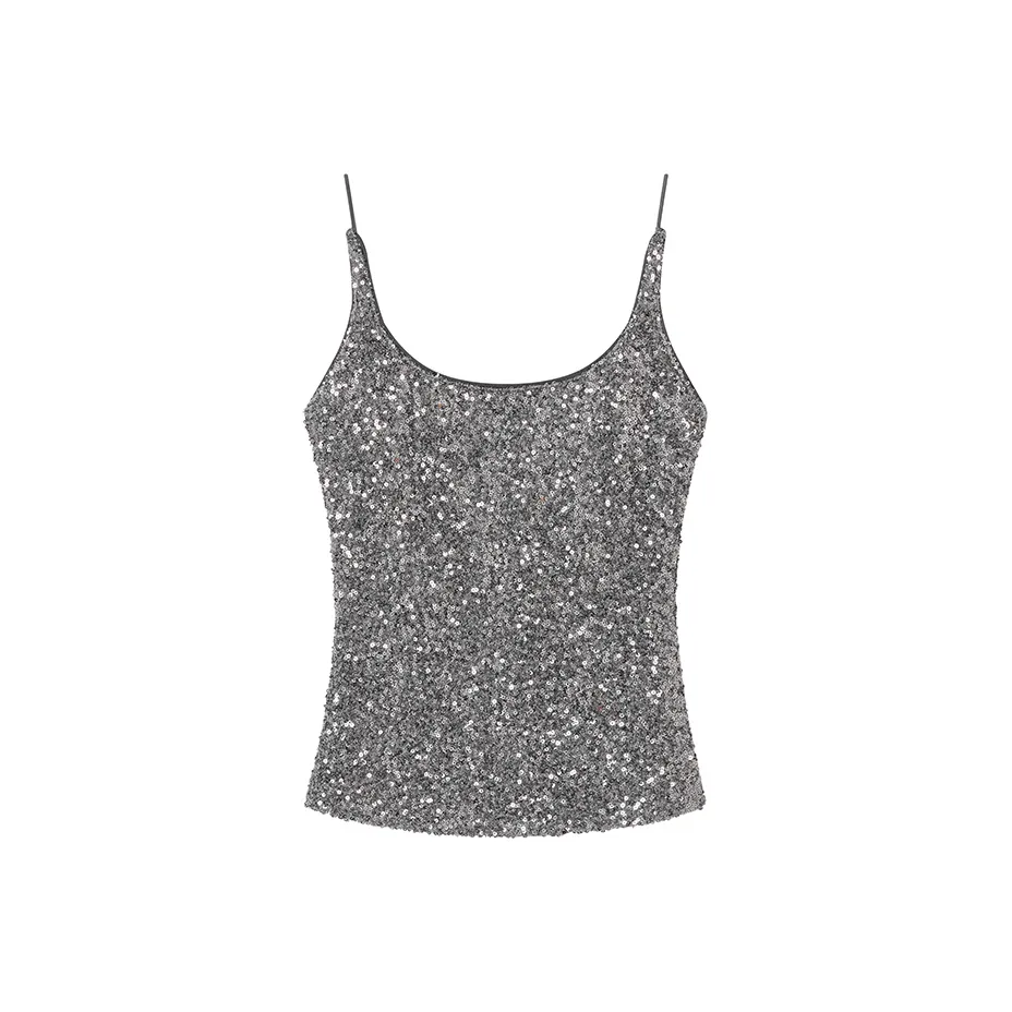 Ouyang Топ на бретелях Женский Лунный свет Серебряный