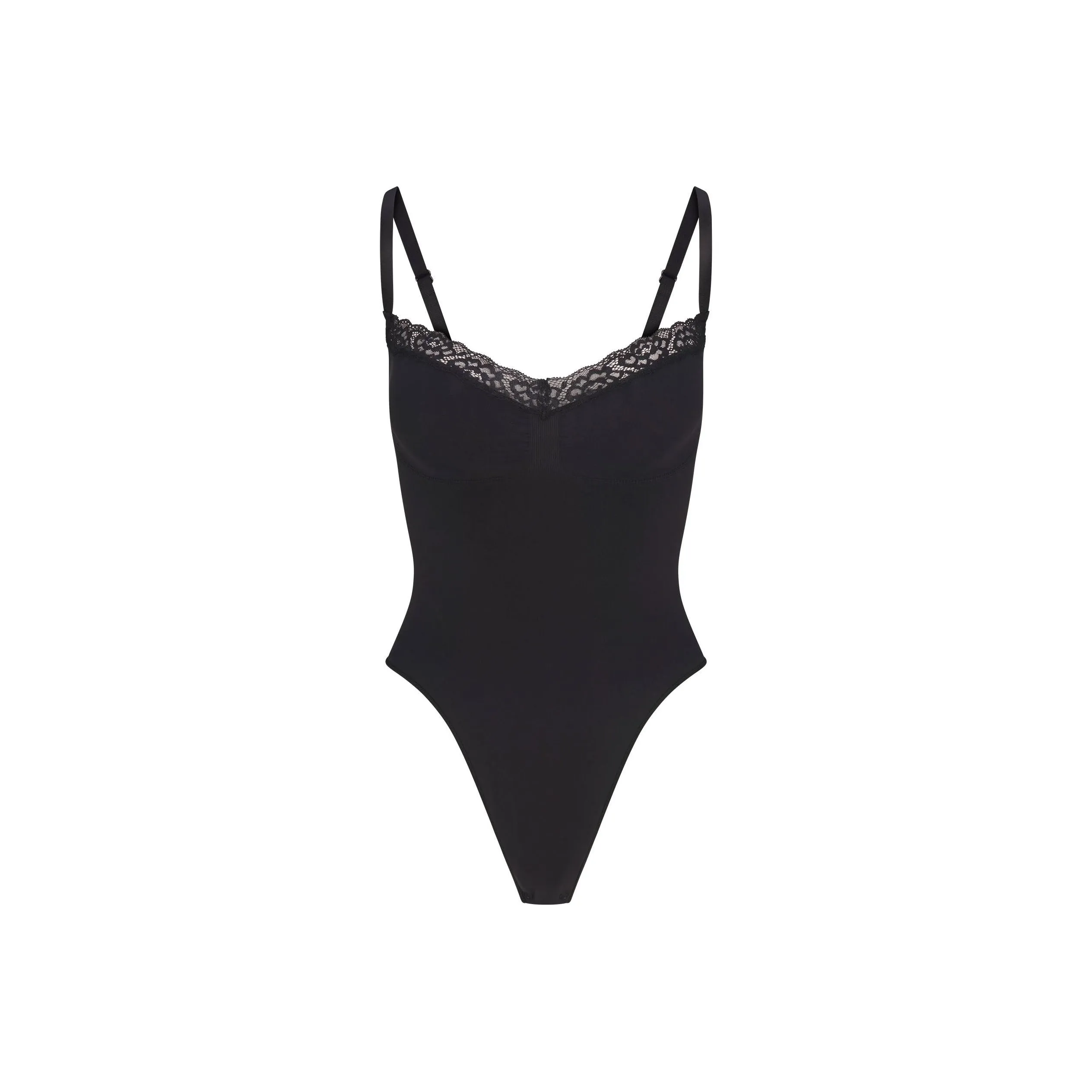 SKIMS Valentine's Day Collection SS25 SEAMLESS SCULPT LACE THONG BODYSUIT Bodysuits Women's Onyx/Agate Colored