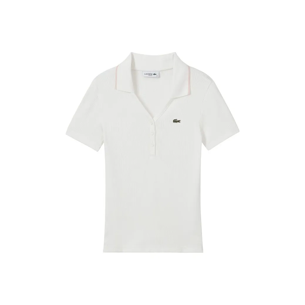 LACOSTE Collaboration SS25 Поло Женское Белое Розовое Цветовое Блокирование