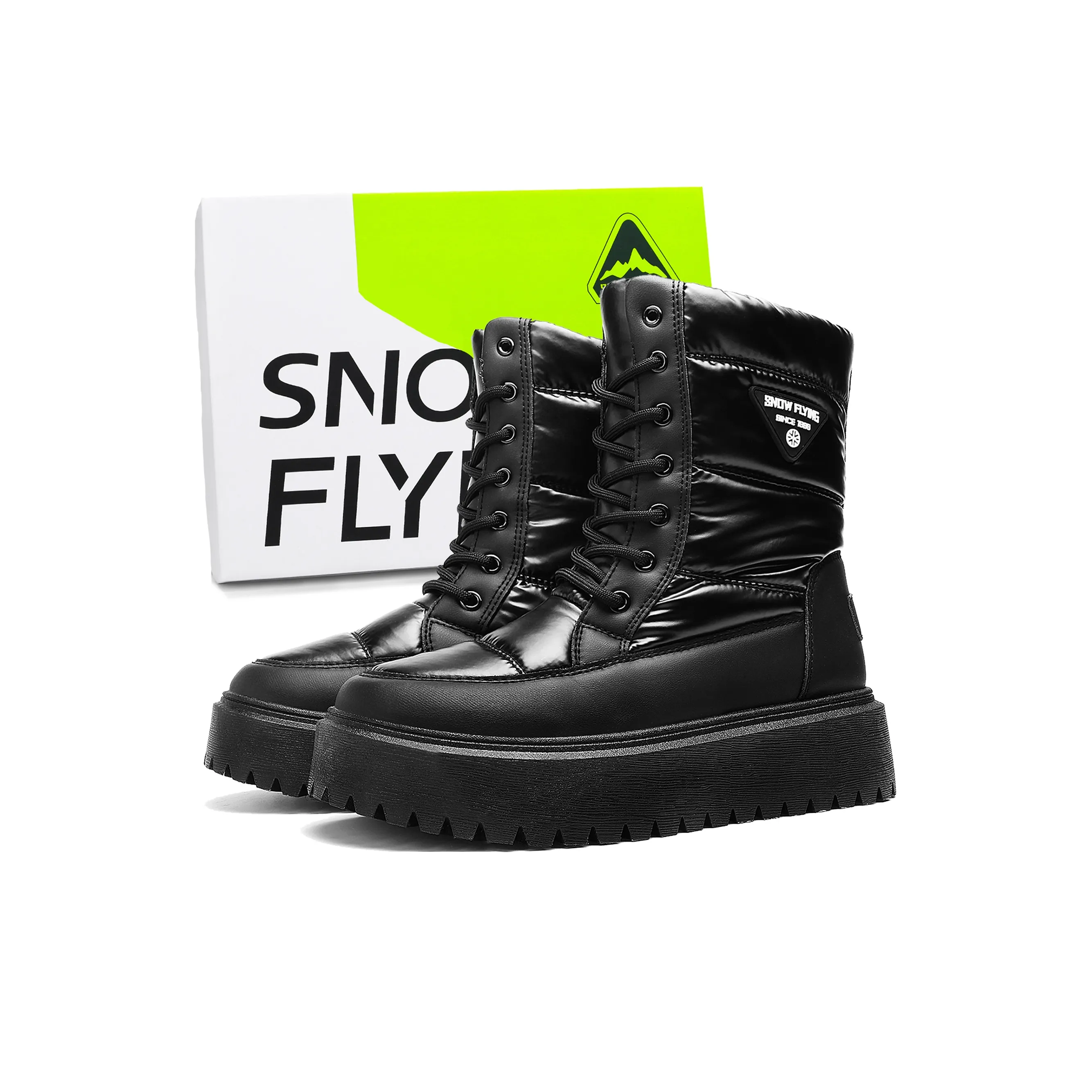 SNOW FLYING Knee High Snow Boots Unisex Black