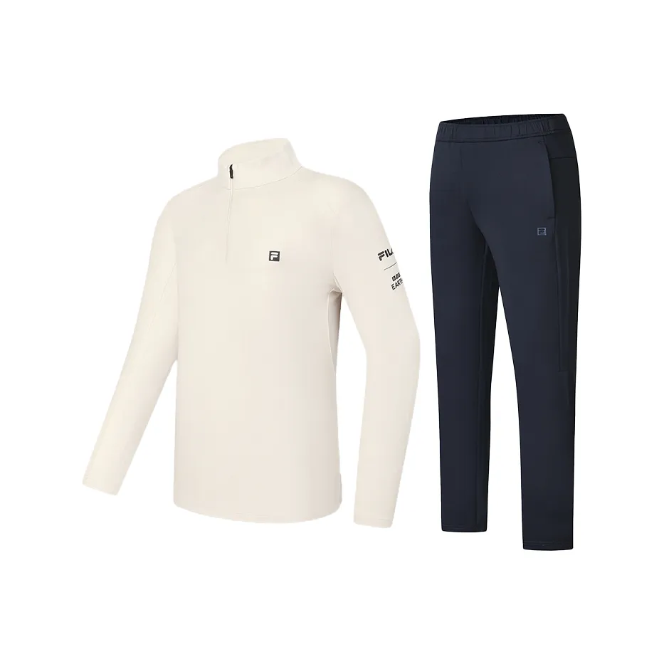FILA Casual Sportswear Men's Clothing Sets Taupe T Shirt+Royal Blue Pants
