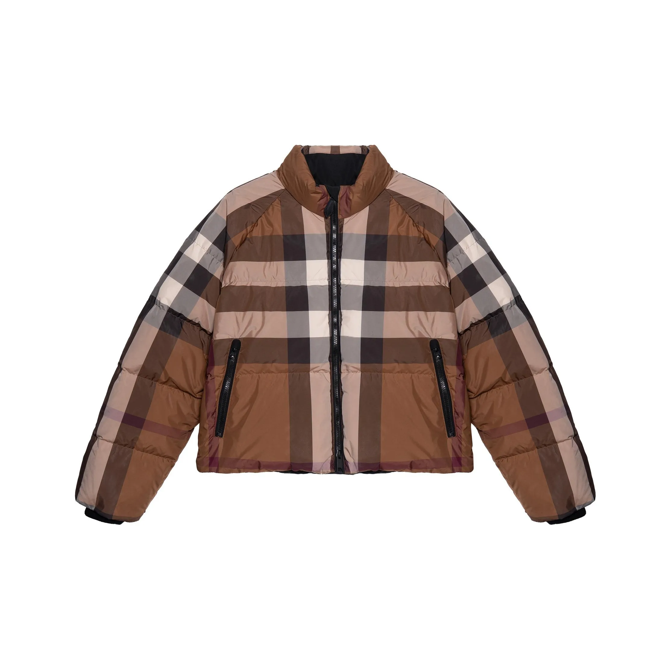 Burberry Women's Check Cropped Puffer Jacket Dark Birch Brown