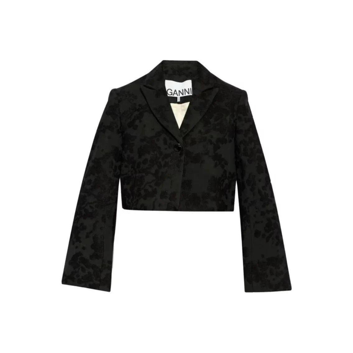 GANNI Floral Embroidered Single Breasted Cropped Blazer
