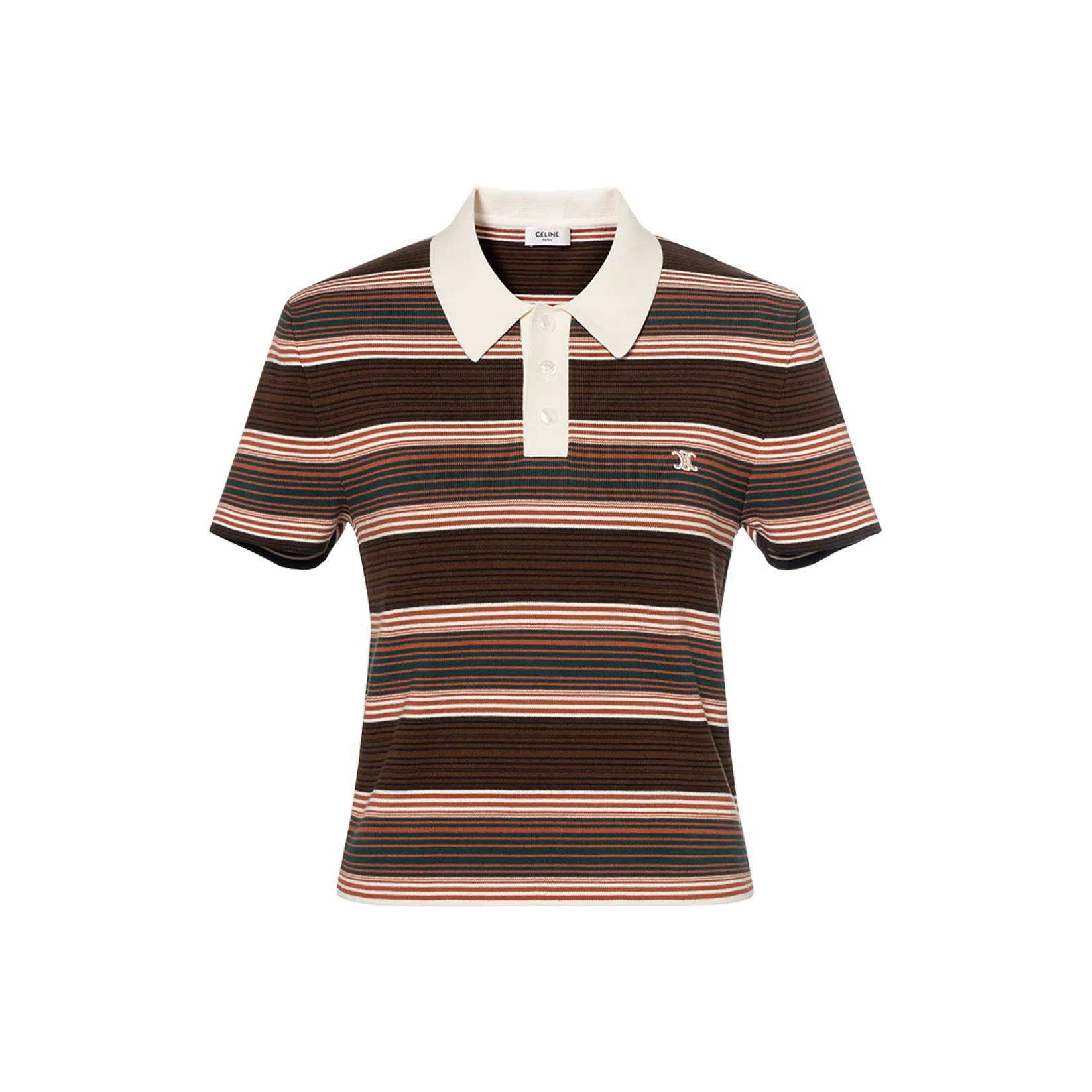 CELINE Triomphe Cropped Polo Shirt In Striped Cotton