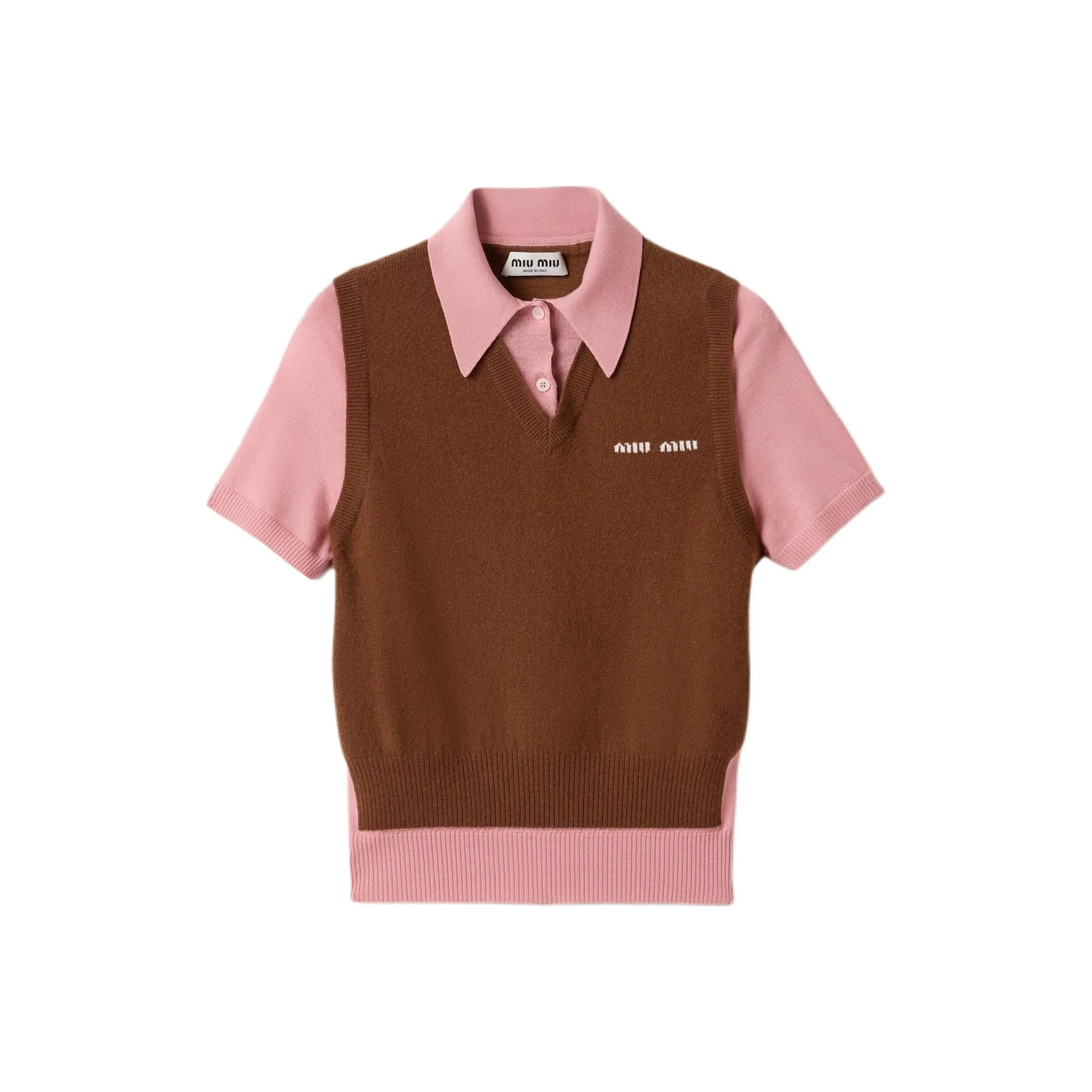 MIU MIU Cashmere Wool Polo Sweater Tobacco/Pink
