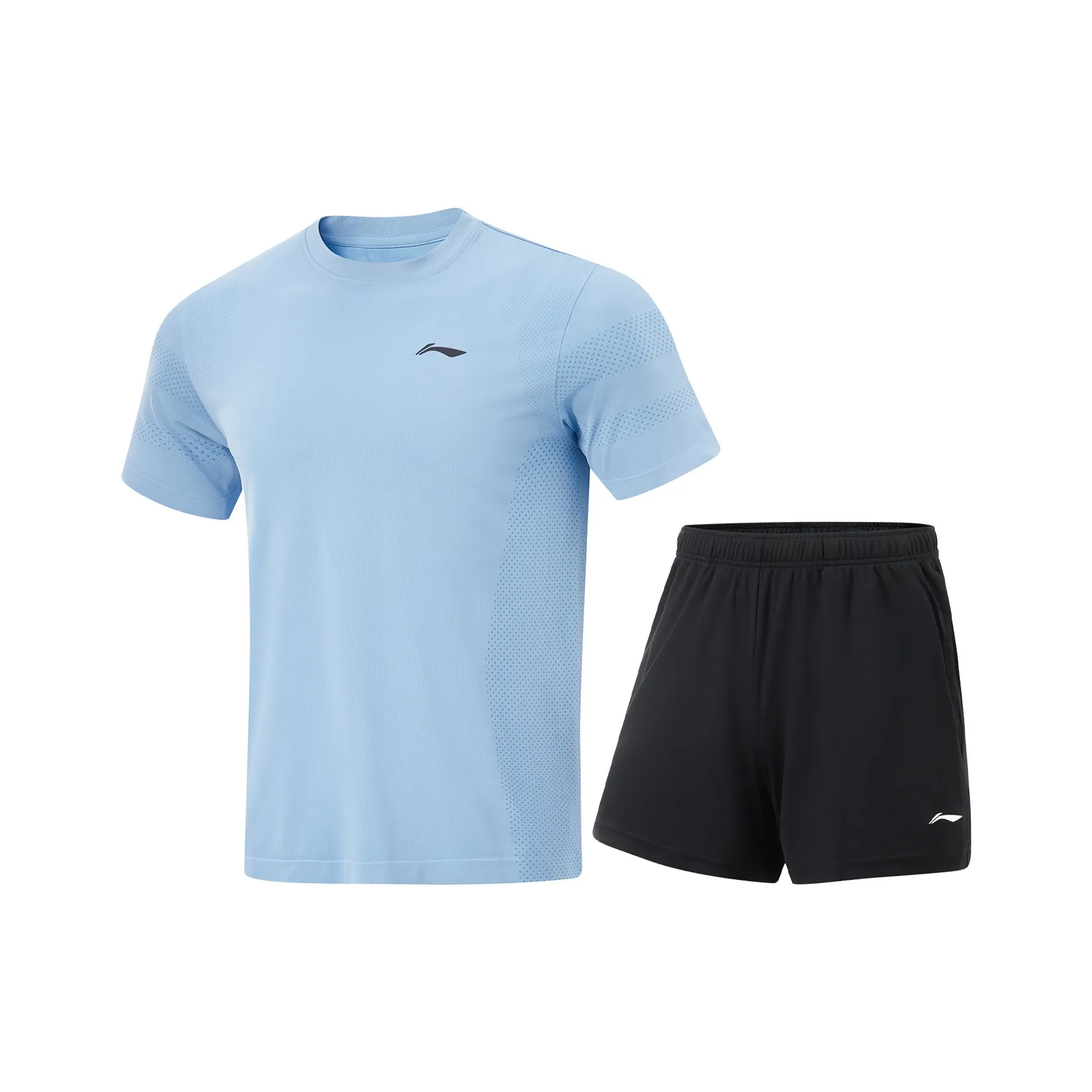 LINING Table Tennis Series Комплект Снежно-Синий Топ + Черные Шорты Мужской Повседневный Спортивный Одежда