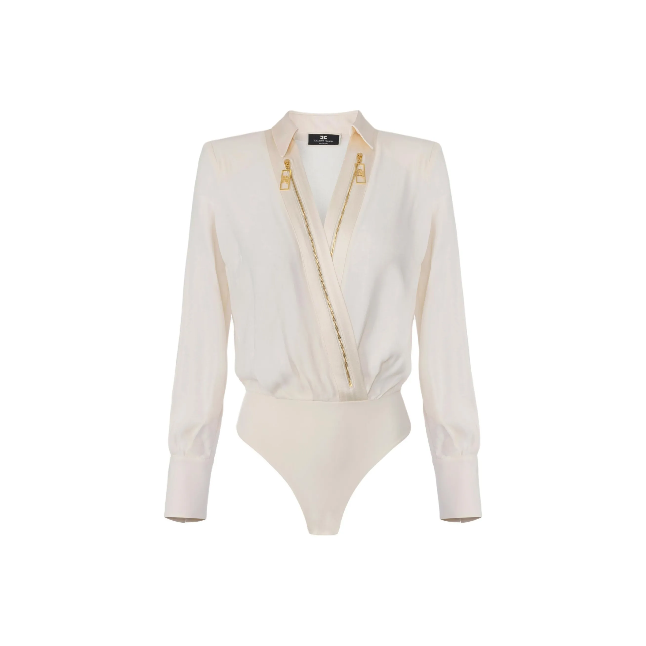 Elisabetta Franchi Zip Detailed Georgette Satin Bodysuit Blouse
