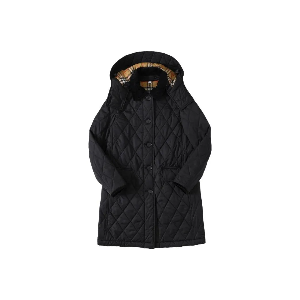Burberry Detachable Hood Diamond Quilted Coat Black