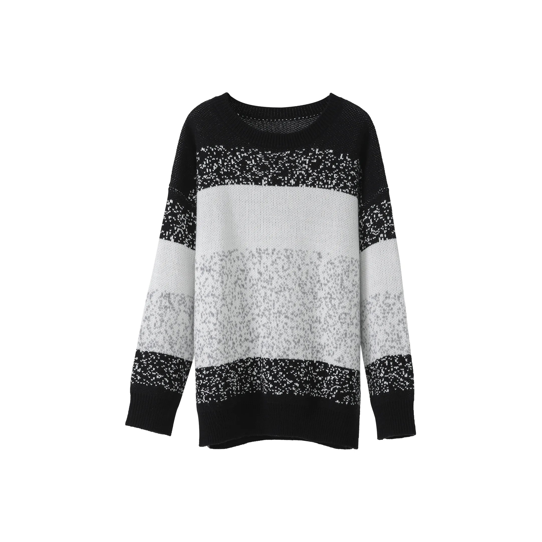 Fstudio Korean Petite Multicolor Crew Neck Warm Knitwear Sweater Women's Black White