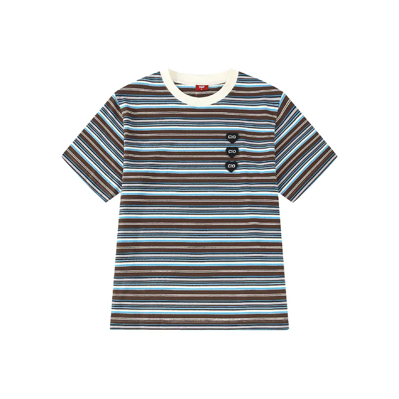 Checkitout T-Shirt Unisex Light Ash-White Brown Blue