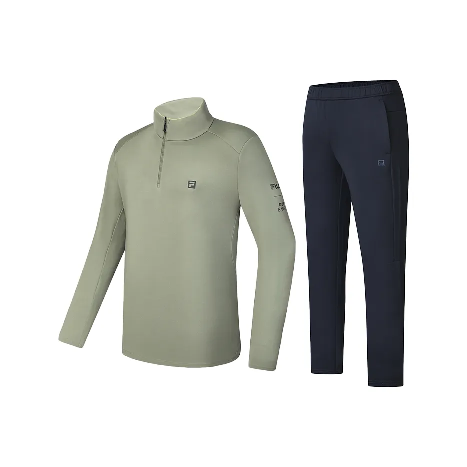 FILA Casual Sportswear Men's Clothing Sets Cloud Green T Shirt+Royal Blue Pants
