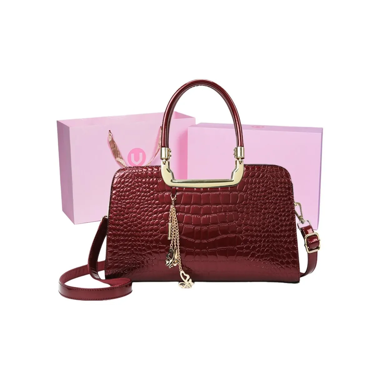 ZAVC Patent Leather Handbag Women's Red