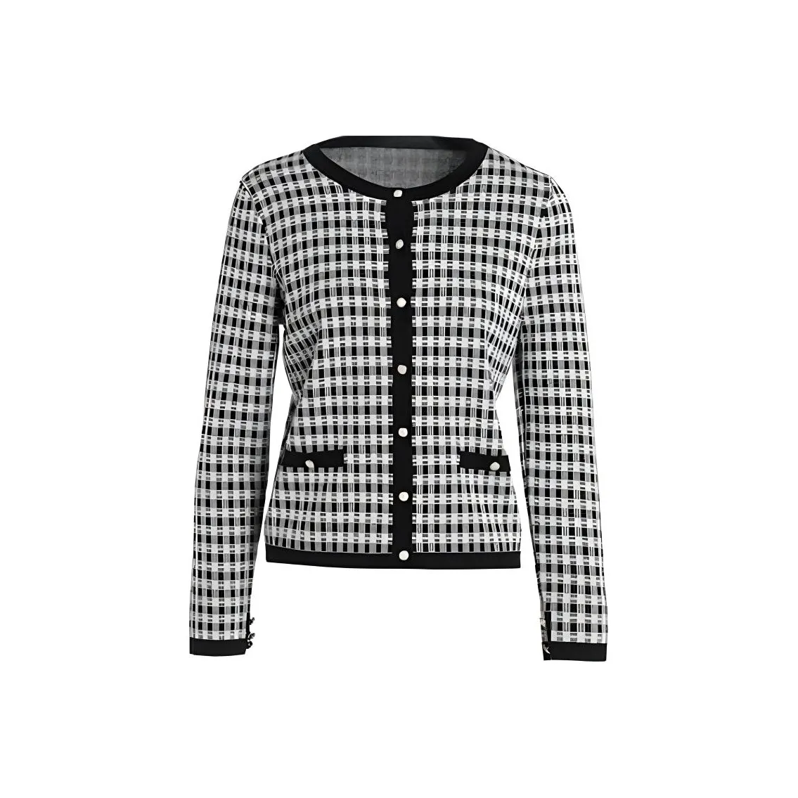 QIAOWANNI Knitwear Women's Golden Scallion Black White Geometric Checkered