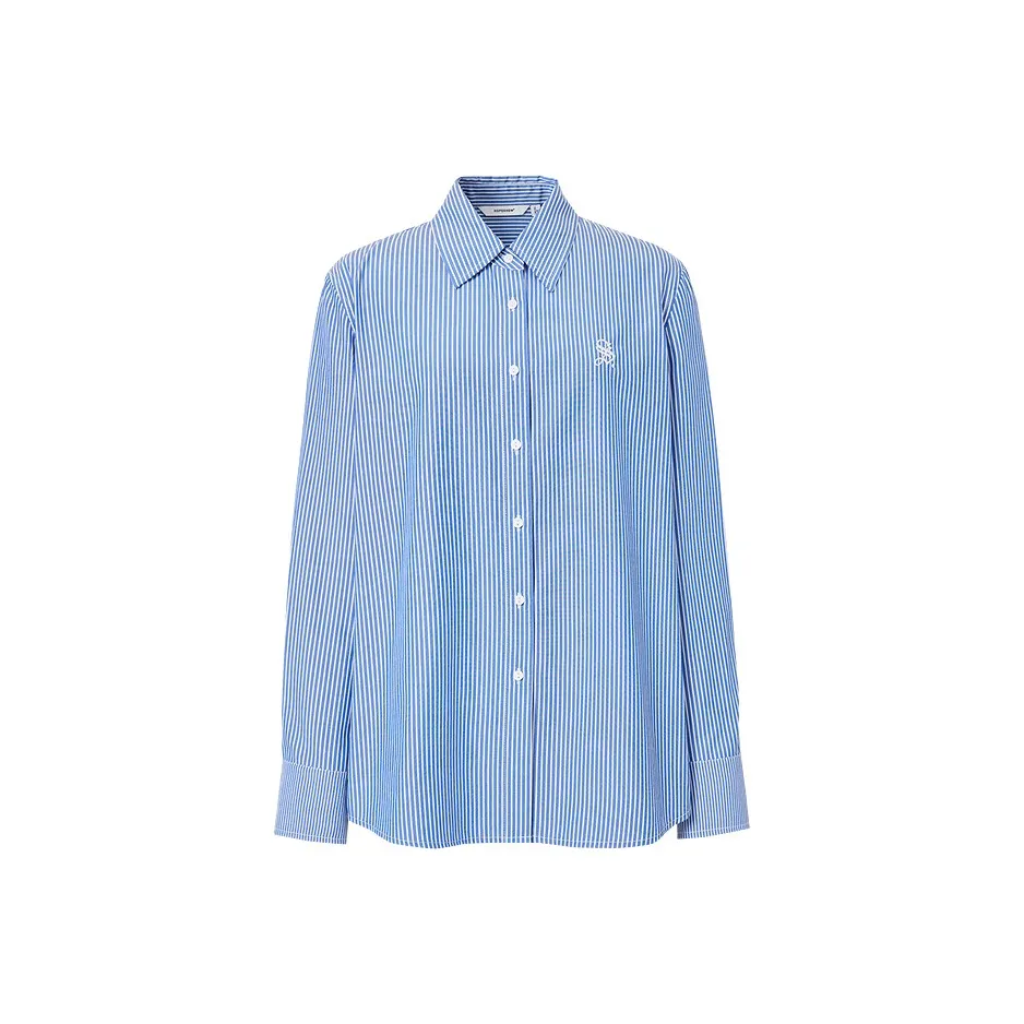 Hopeshow Shirt Women's White Base With Blue Stripes