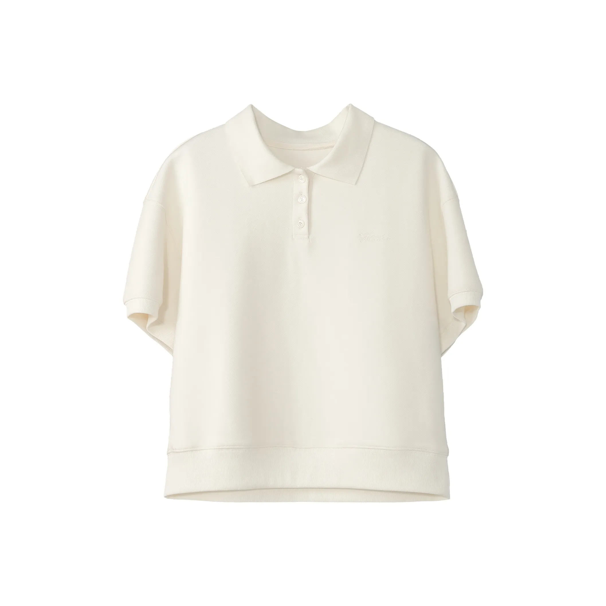 Fstudio Early Spring Korean Style Commute Versatile Short Sleeved Polo Shirt Women's Ecru
