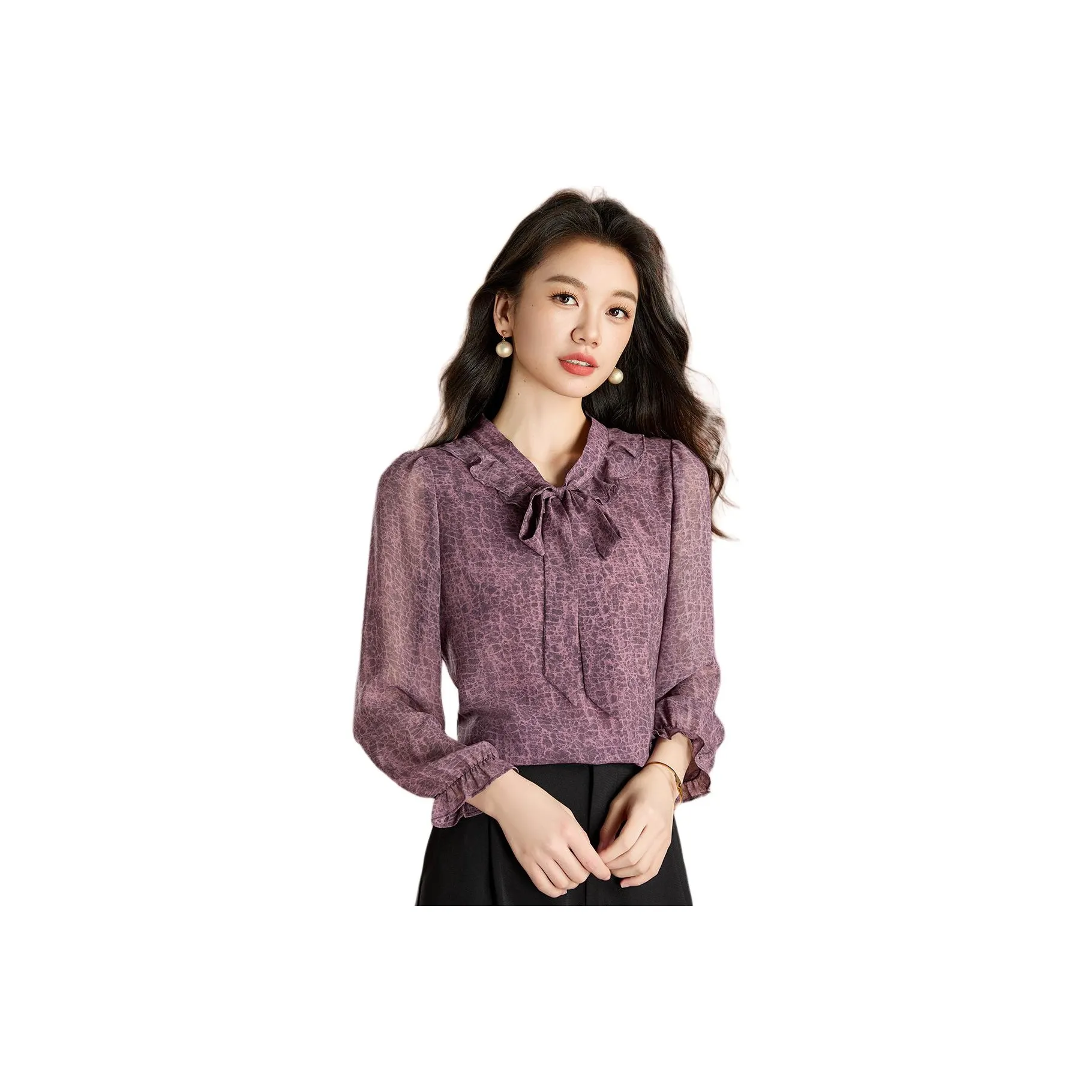Mylan Spring Autumn Chiffon Shirt Women's Purple Floral