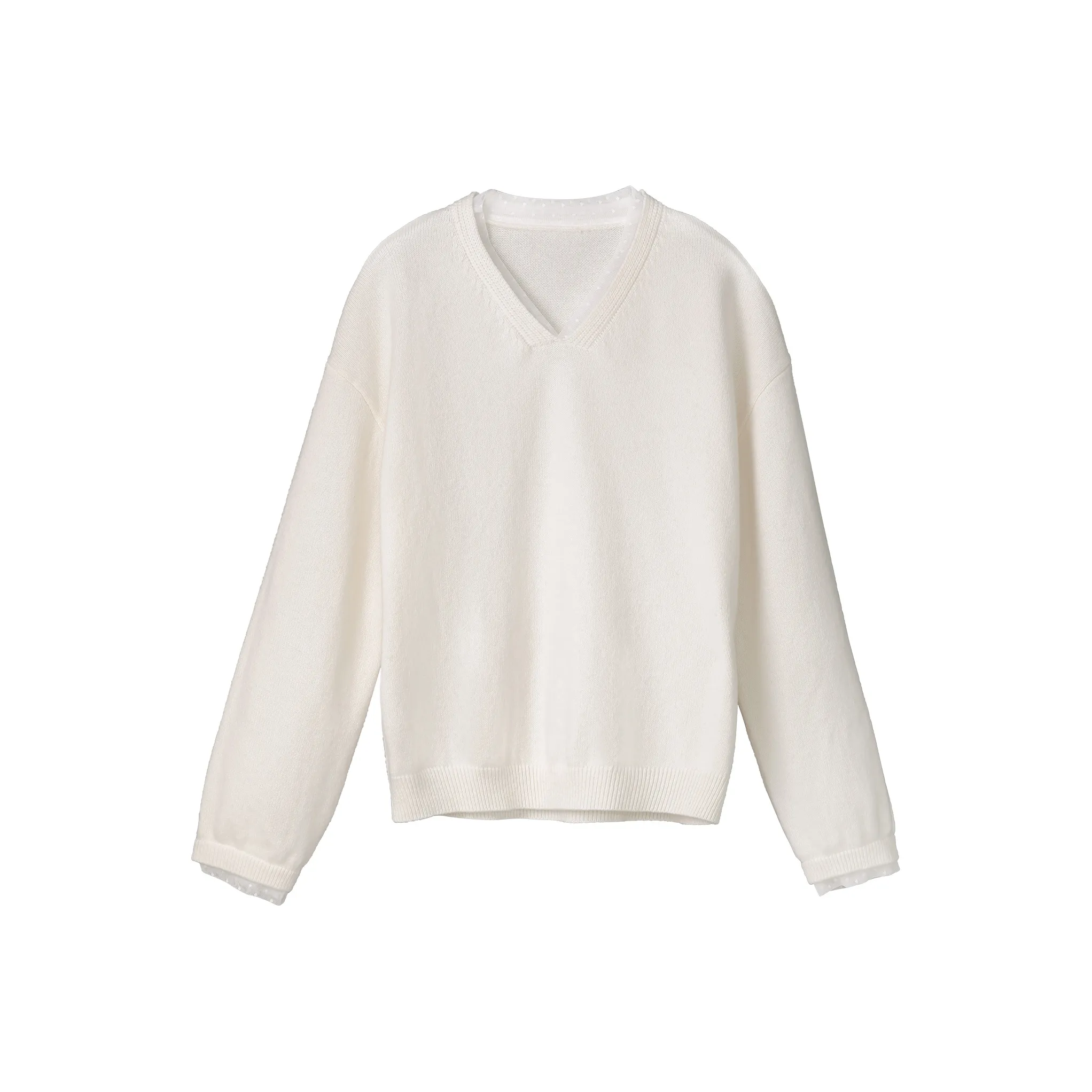 Fstudio Осенний Зимний Корейский стиль Маленький Кружево V-образный вырез Трикотажный Внутренний топ Женской Экрю