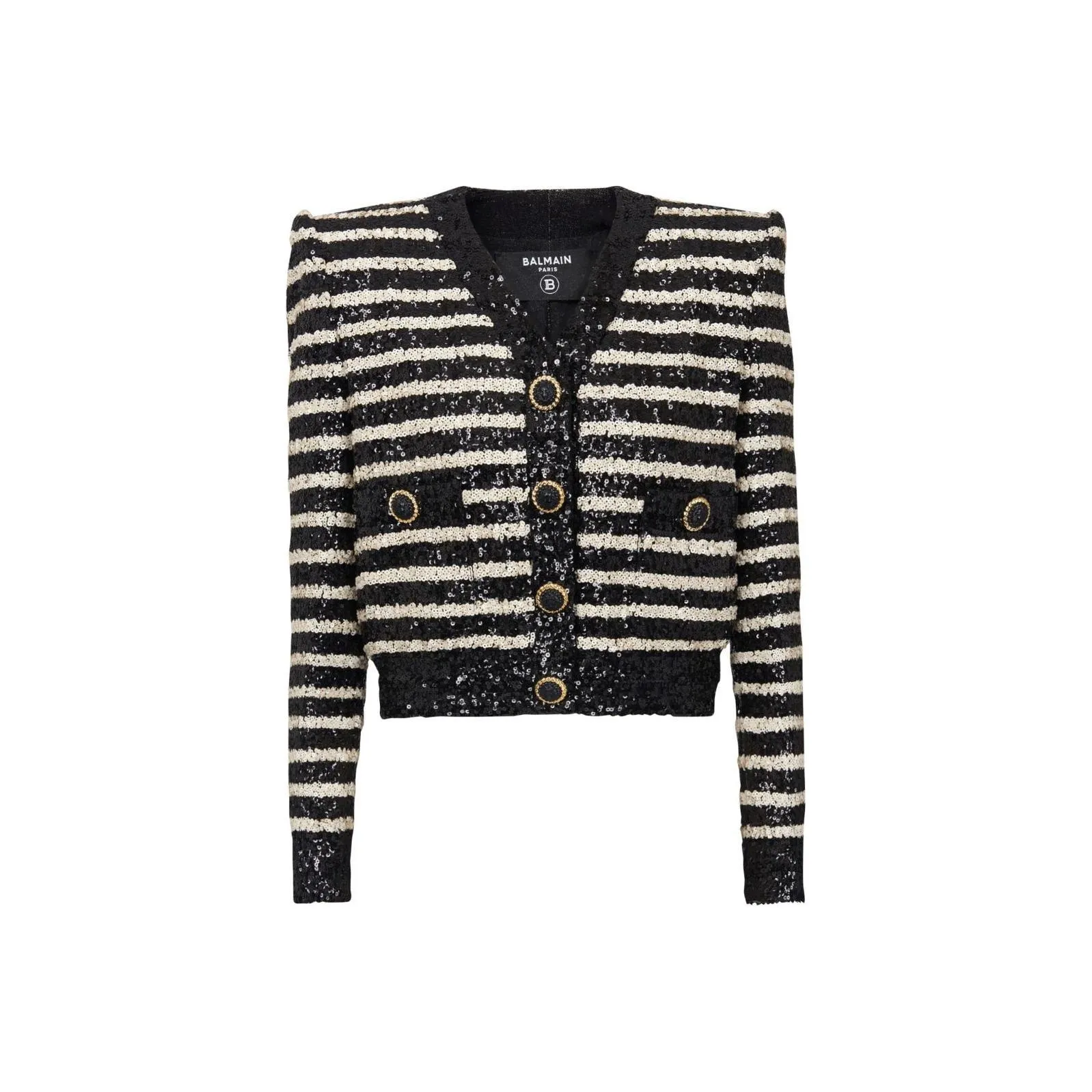 BALMAIN Striped Sequinned Cropped Jacket