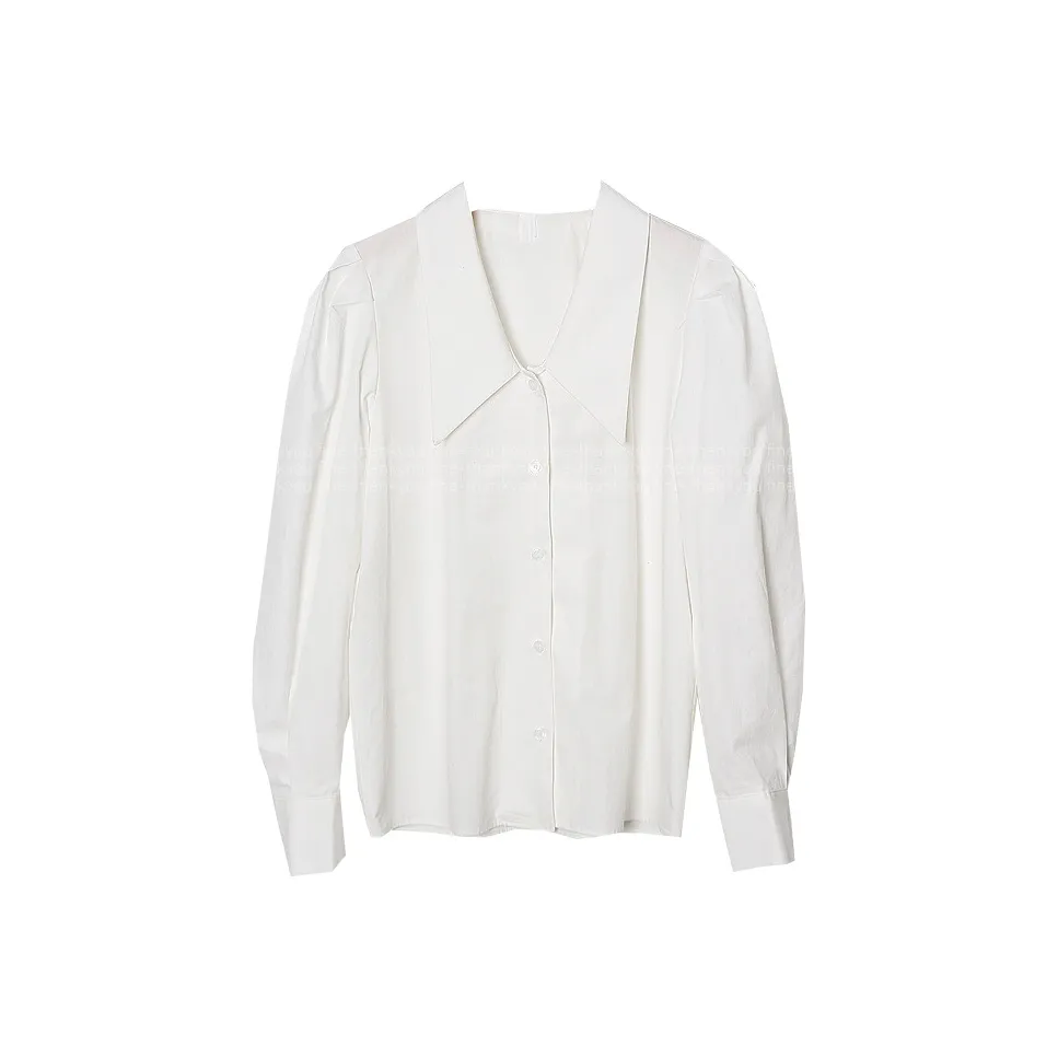 PAIN OR PLEASURE Versatile Long Sleeved Lapel Puff Sleeve Shirt Women's White